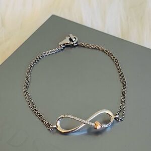 Swarovski Silver Double Chain Infinity w/ Crystals & Rose Gold Heart Bracelet!